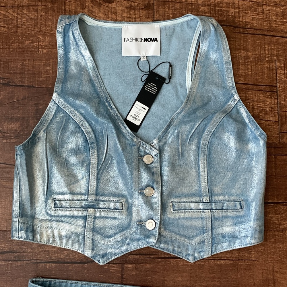 FN 'Freja Foil Ripped Baggy Jeans and matching vest' - Picture 3 of 12